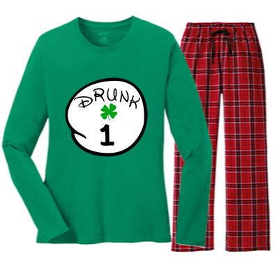 Drunk 1 2 3 4 5 Clover Personalized St Patrick's Day Women's Long Sleeve Flannel Pajama Set 