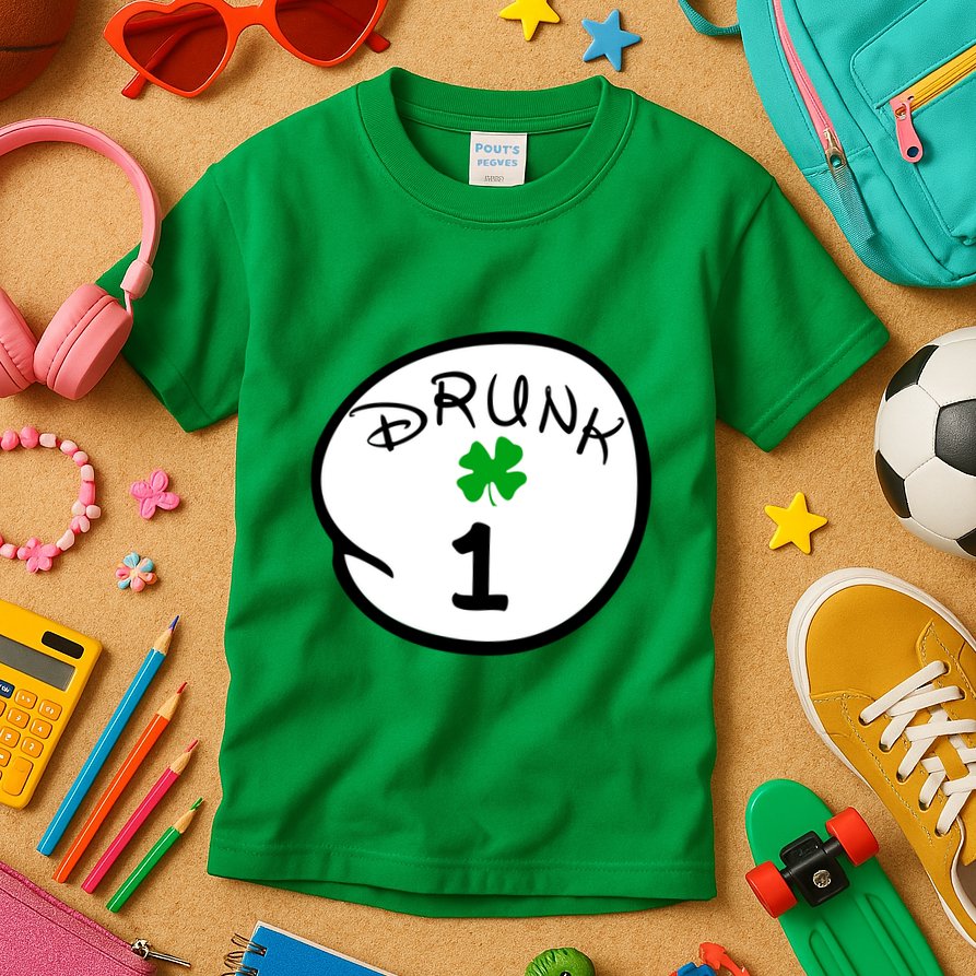 Drunk 1 2 3 4 5 Clover Personalized St Patrick's Day Kids T-Shirt
