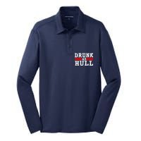 Drunk As Hull Funny Hockey Silk Touch Performance Long Sleeve Polo