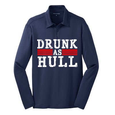 Drunk As Hull Funny Hockey Silk Touch Performance Long Sleeve Polo