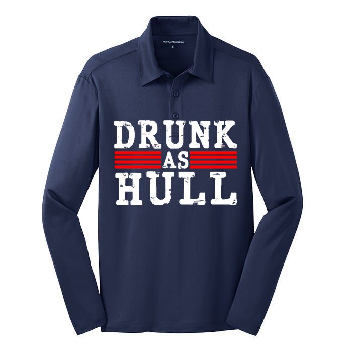 Drunk As Hull Funny Hockey Silk Touch Performance Long Sleeve Polo