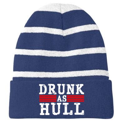 Drunk As Hull Funny Hockey Striped Beanie with Solid Band