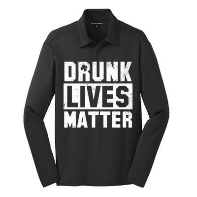 Drunk Lives Matter Vintage Irish Clover Silk Touch Performance Long Sleeve Polo