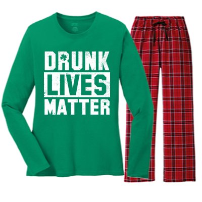 Drunk Lives Matter Vintage Irish Clover Women's Long Sleeve Flannel Pajama Set 