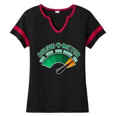 Drunk O Meter Sober Buzzed Smashed Irish Ladies Halftime Notch Neck Tee