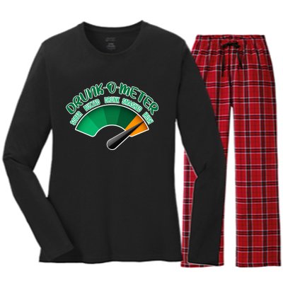 Drunk O Meter Sober Buzzed Smashed Irish Women's Long Sleeve Flannel Pajama Set 