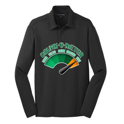 Drunk O Meter Sober Buzzed Smashed Irish Silk Touch Performance Long Sleeve Polo