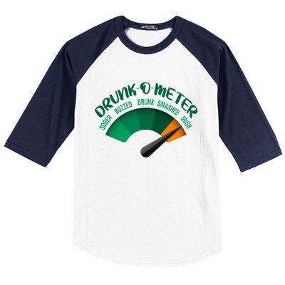 Drunk O Meter Sober Buzzed Smashed Irish Baseball Sleeve Shirt