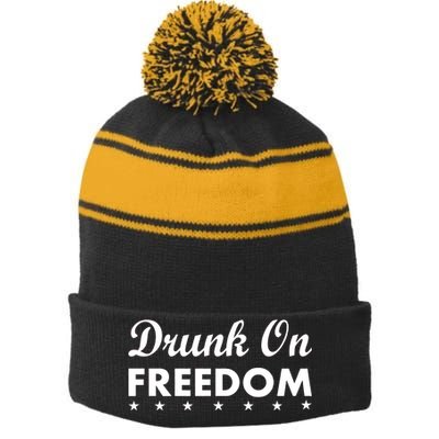 Drunk On Freedom Stripe Pom Pom Beanie