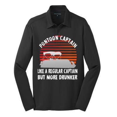 Drunk Pontoon Captain Funny Silk Touch Performance Long Sleeve Polo