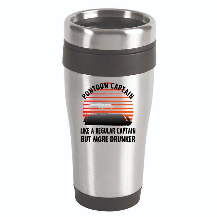 Drunk Pontoon Captain Funny 16oz Travel Tumbler