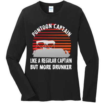 Drunk Pontoon Captain Funny Ladies Long Sleeve Shirt