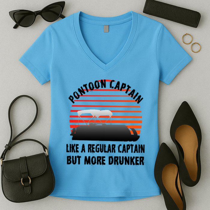 Drunk Pontoon Captain Funny Women's V-Neck T-Shirt