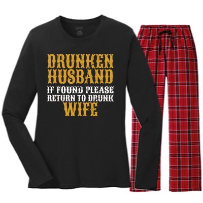 Drunken Husband If Found Return To Drunk Wife Women's Long Sleeve Flannel Pajama Set 