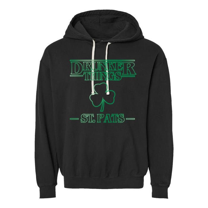 Drunker Things St. Patrick's Day Garment-Dyed Fleece Hoodie