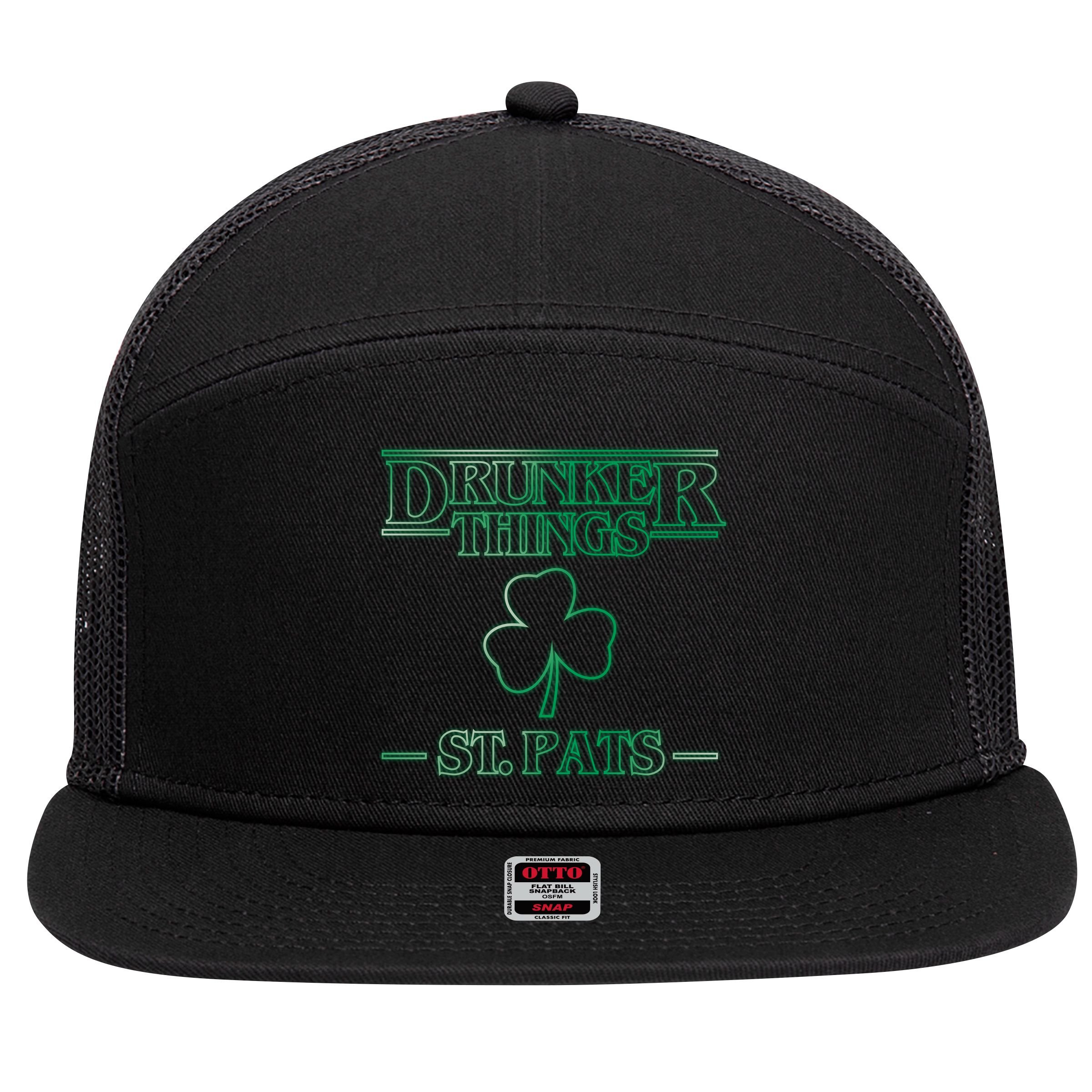 Drunker Things St. Patrick's Day 7 Panel Mesh Trucker Snapback Hat