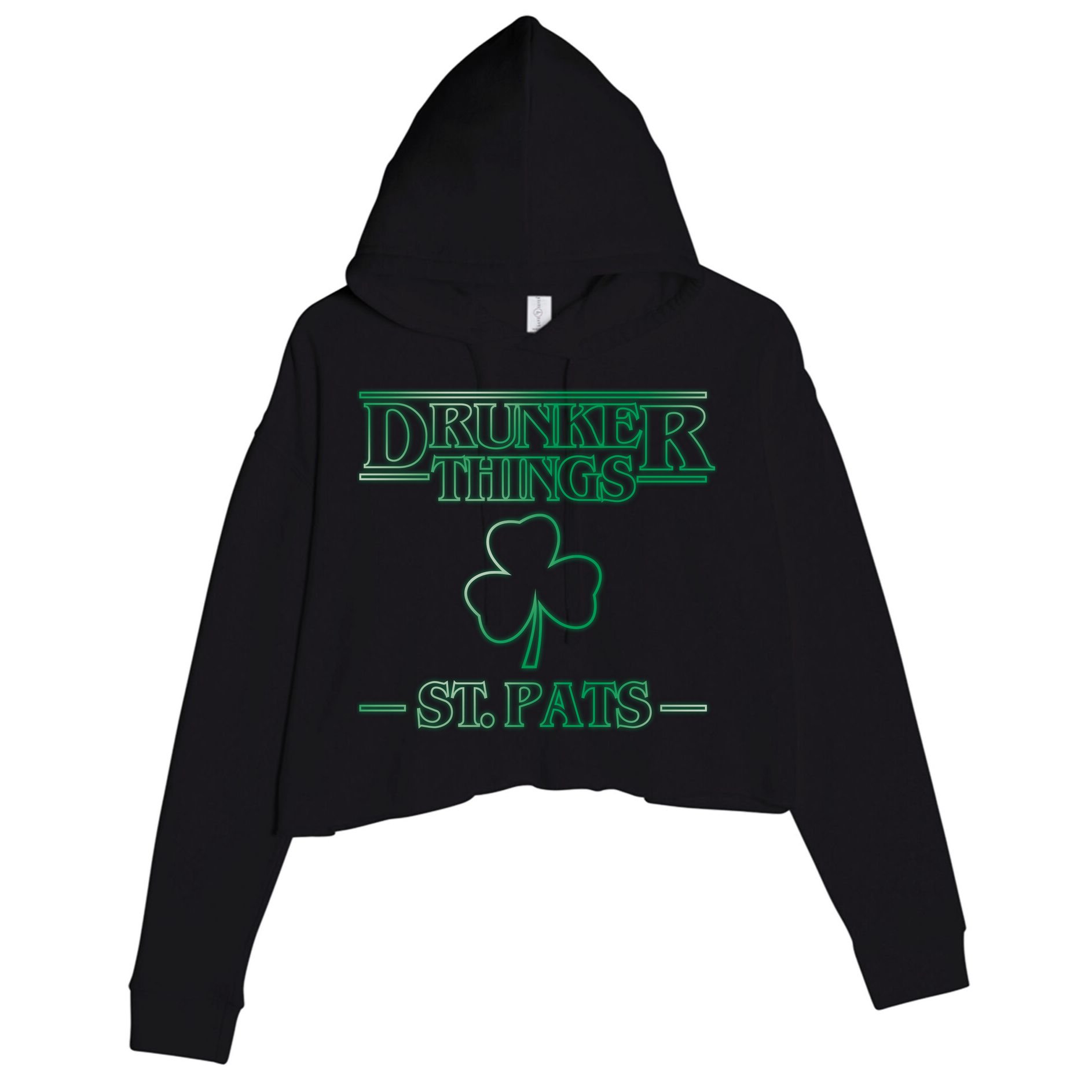 Drunker Things St. Patrick's Day Crop Fleece Hoodie