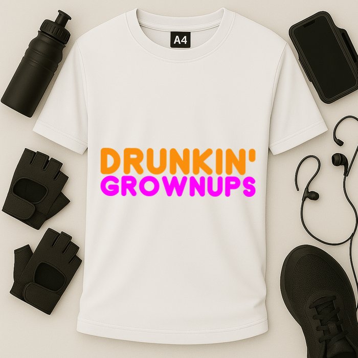 Drunkin Grownups Funny Drinking Cooling Performance Crew T-Shirt
