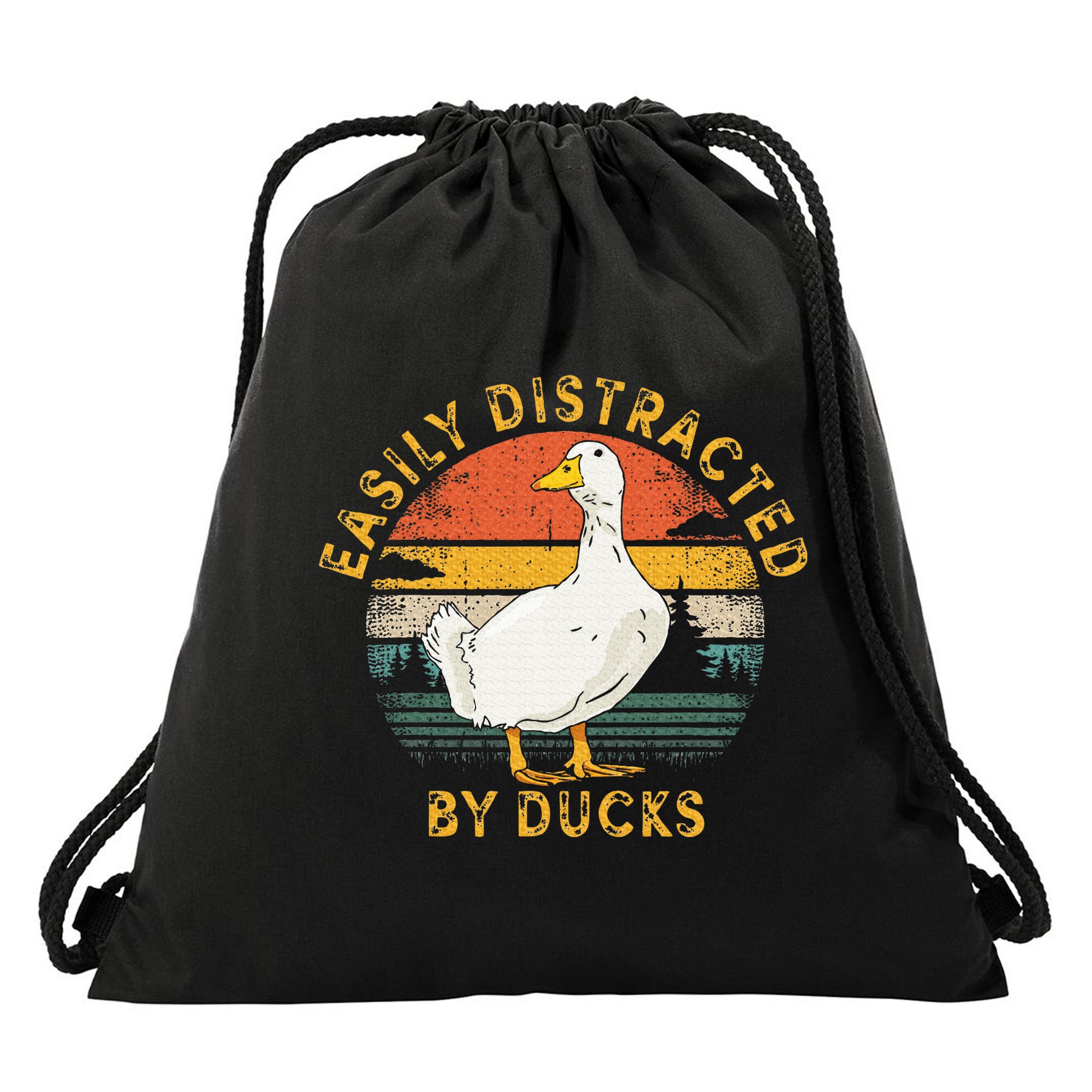 Duck Retro Vintage Easily Distracted By Ducks Drawstring Bag