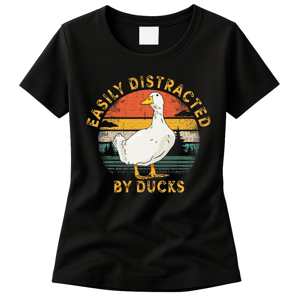 Duck Retro Vintage Easily Distracted By Ducks Womens T-Shirt
