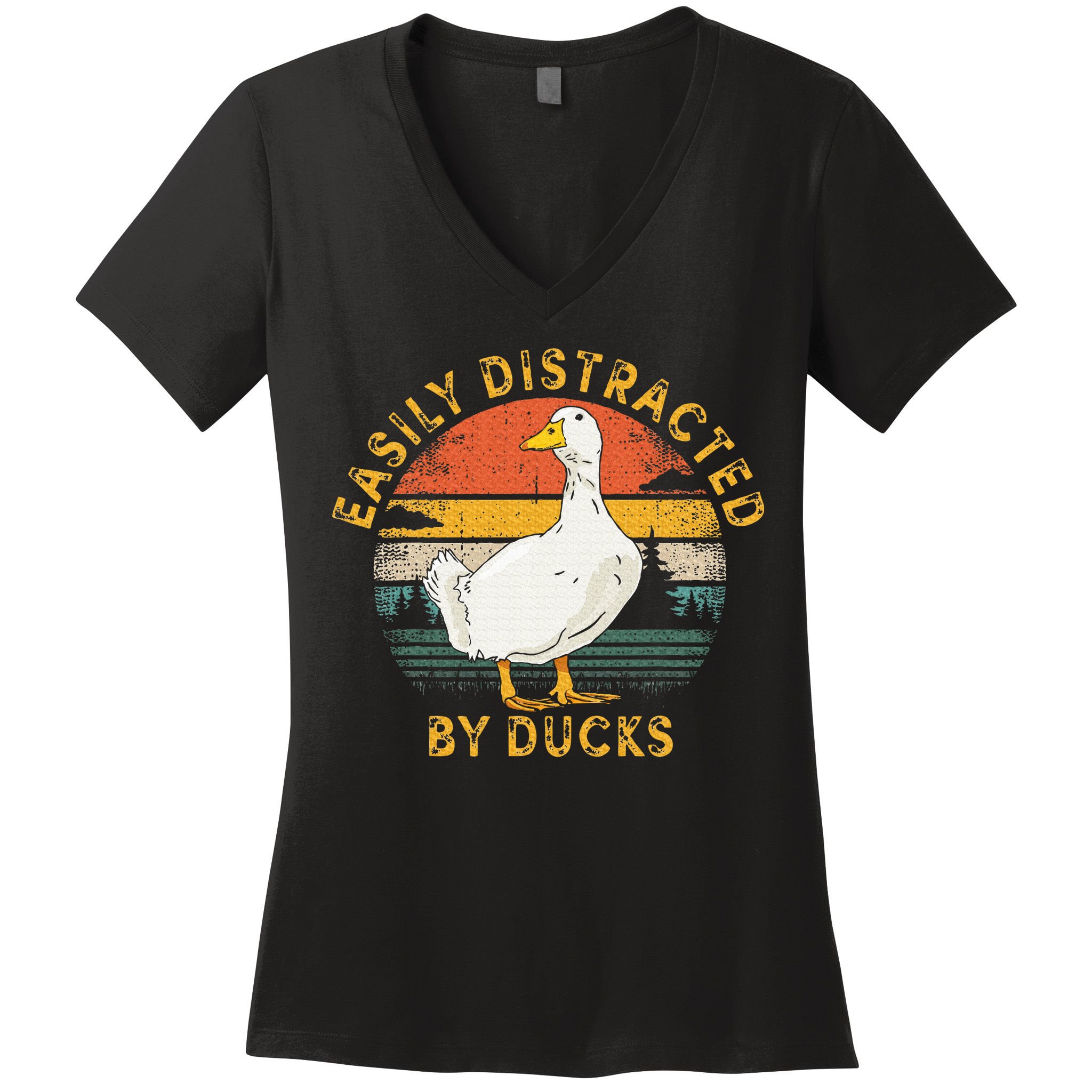 Duck Retro Vintage Easily Distracted By Ducks Women's V-Neck T-Shirt