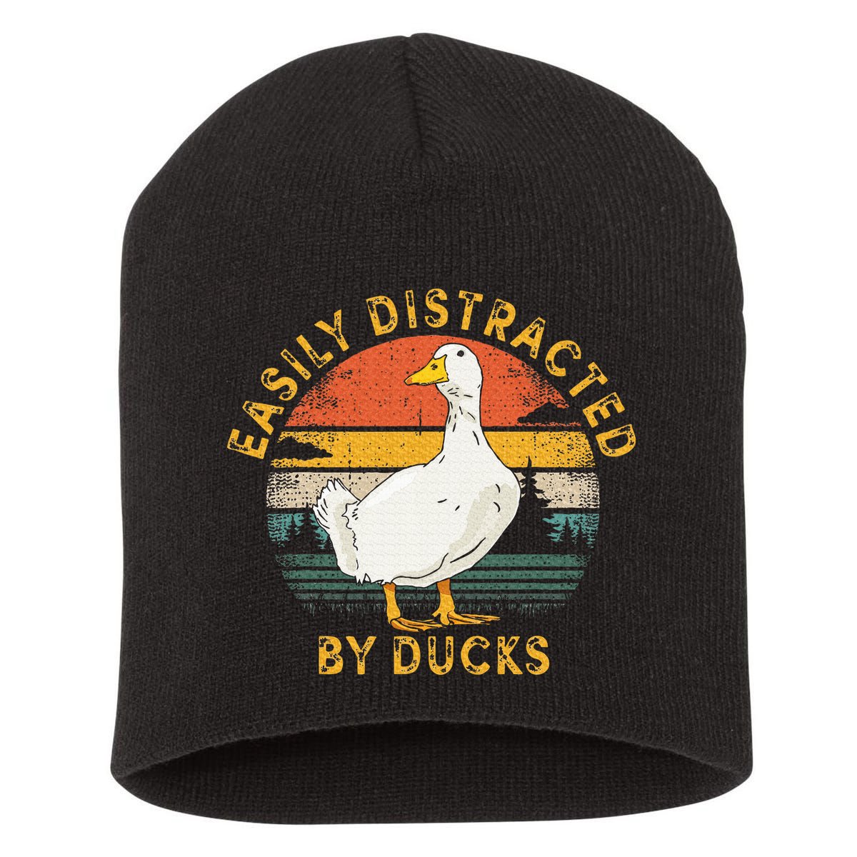Duck Retro Vintage Easily Distracted By Ducks Short Acrylic Beanie
