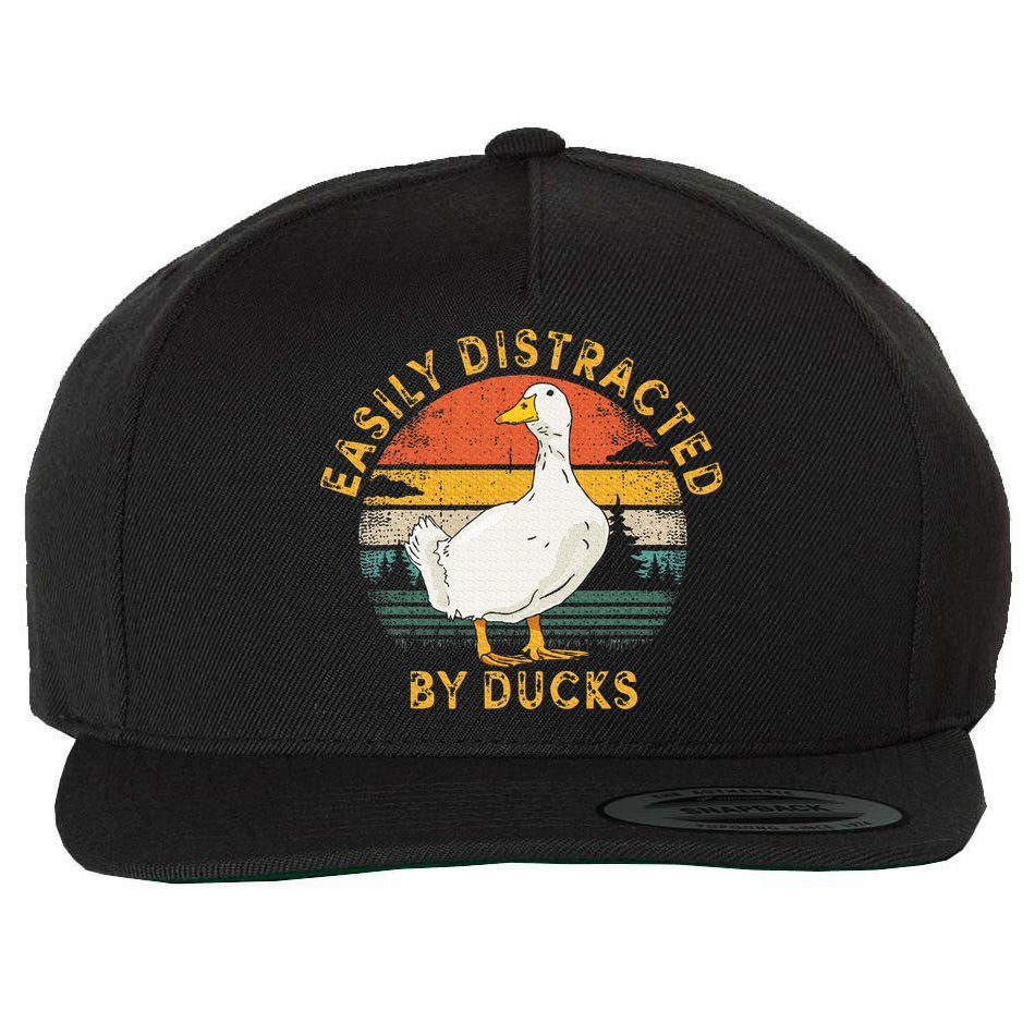 Duck Retro Vintage Easily Distracted By Ducks Wool Snapback Cap