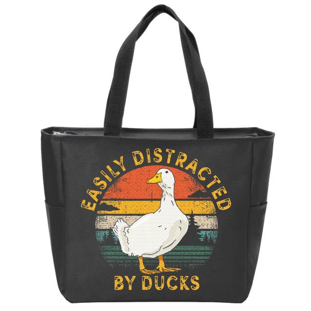 Duck Retro Vintage Easily Distracted By Ducks Zip Tote Bag