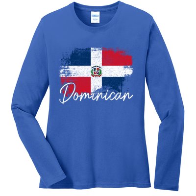 Dominican Republic Vintage Flag Dominican Pride Roots Gift Ladies Long Sleeve Shirt