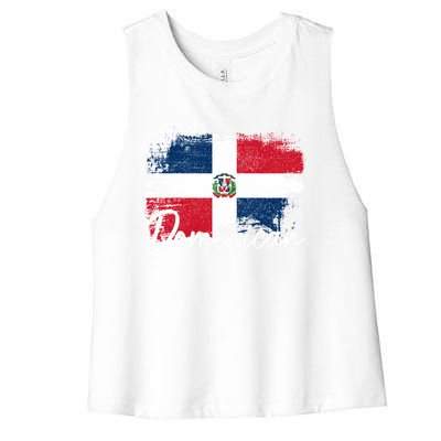 Dominican Republic Vintage Flag Dominican Pride Roots Gift Women's Racerback Cropped Tank