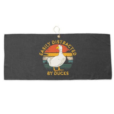 Duck Retro Vintage Easily Distracted By Ducks Large Microfiber Waffle Golf Towel