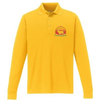 Donkey Retro Vintage 80s Style Animal Lover Gift Performance Long Sleeve Polo