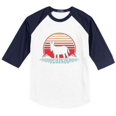 Donkey Retro Vintage 80s Style Animal Lover Gift Baseball Sleeve Shirt