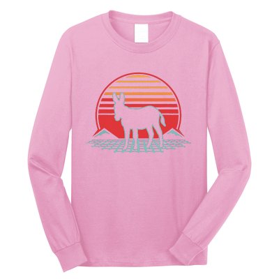 Donkey Retro Vintage 80s Style Animal Lover Gift Long Sleeve Shirt