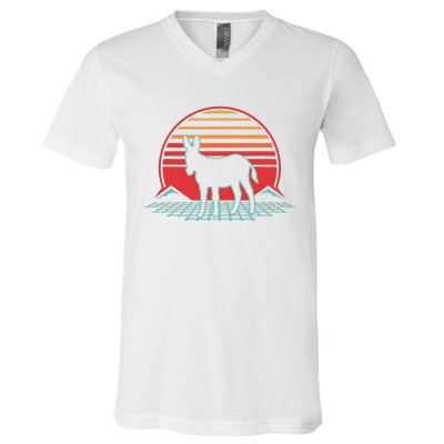 Donkey Retro Vintage 80s Style Animal Lover Gift V-Neck T-Shirt