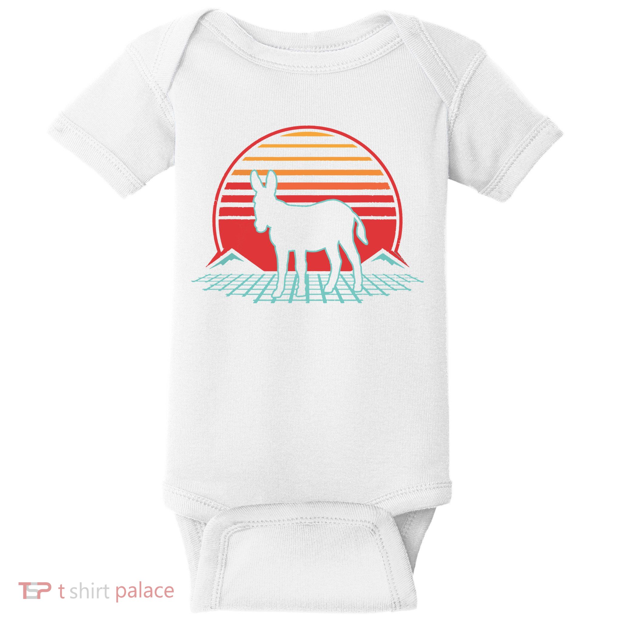 Donkey Retro Vintage 80s Style Animal Lover Gift Baby Bodysuit