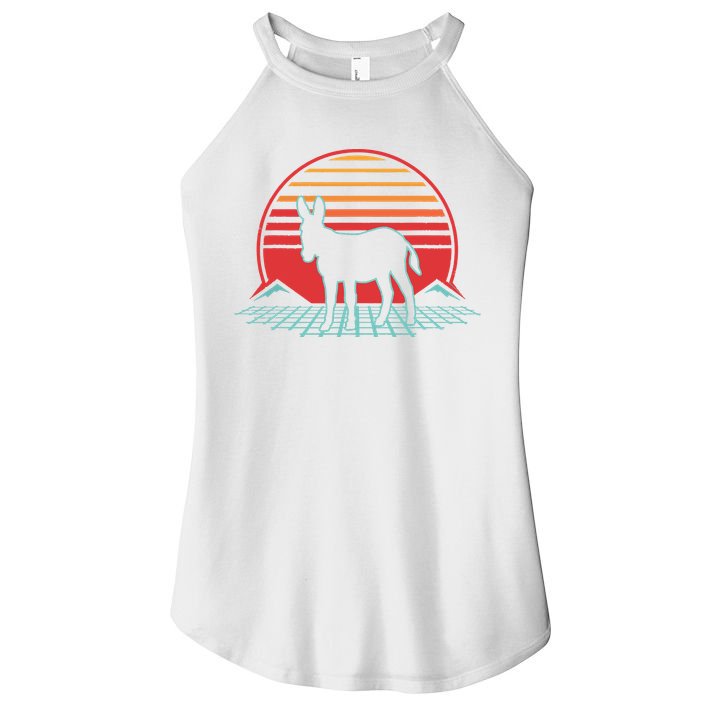 Donkey Retro Vintage 80s Style Animal Lover Gift Women's Perfect Tri Rocker Tank