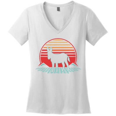Donkey Retro Vintage 80s Style Animal Lover Gift Women's V-Neck T-Shirt