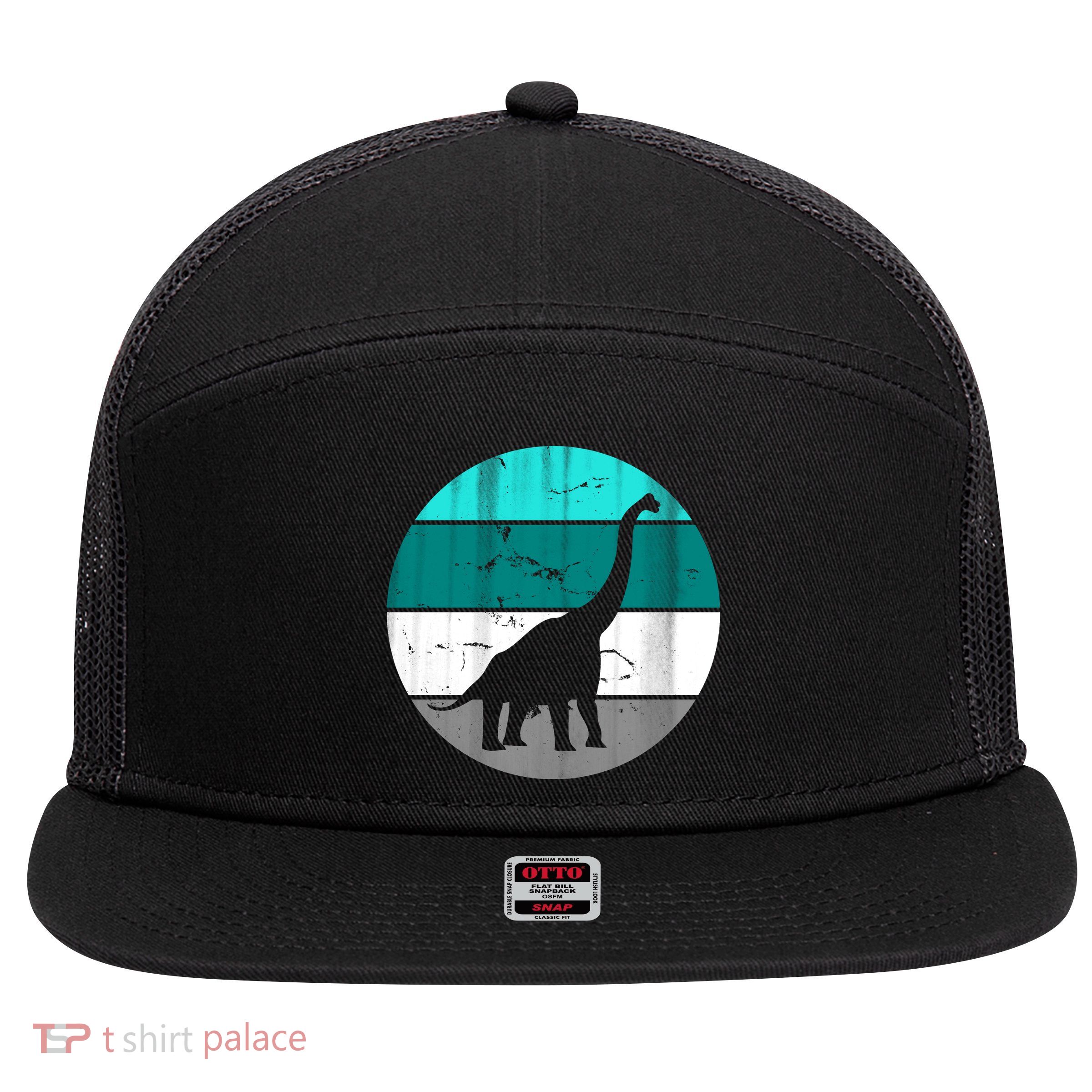 Dino Retro Vintage Brachiosaurus 7 Panel Mesh Trucker Snapback Hat