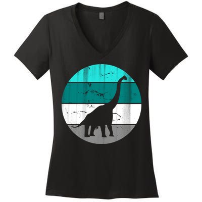 Dino Retro Vintage Brachiosaurus Women's V-Neck T-Shirt