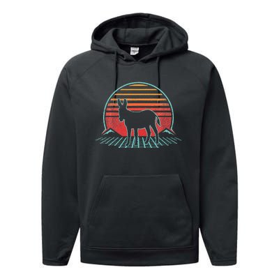 Donkey Retro Vintage 80s Style Animal Lover Performance Fleece Hoodie