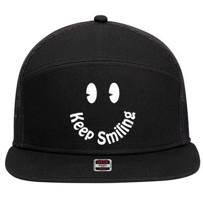 Devon Rodriguez Wearing Keep Smiling 7 Panel Mesh Trucker Snapback Hat
