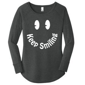 Devon Rodriguez Wearing Keep Smiling Women's Perfect Tri Tunic Long Sleeve Shirt