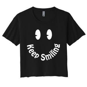 Devon Rodriguez Wearing Keep Smiling Women's Crop Top Tee