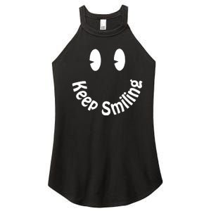 Devon Rodriguez Wearing Keep Smiling Women's Perfect Tri Rocker Tank