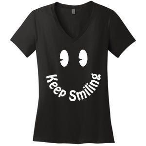 Devon Rodriguez Wearing Keep Smiling Women's V-Neck T-Shirt