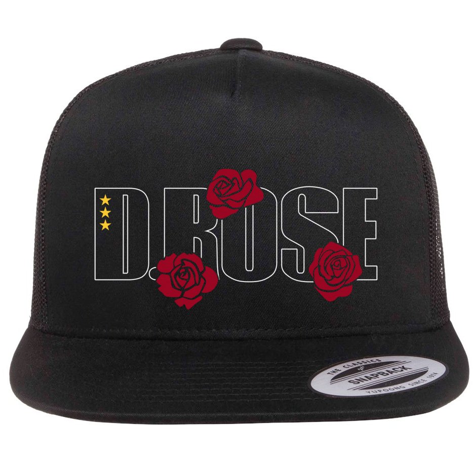 D. Rose With Three Yellow Stars Flat Bill Trucker Hat