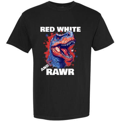 Dinosaur Red White Rawr American Flag 4th of July T Rex Garment-Dyed Heavyweight T-Shirt