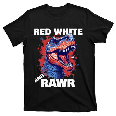 Dinosaur Red White Rawr American Flag 4th of July T Rex T-Shirt