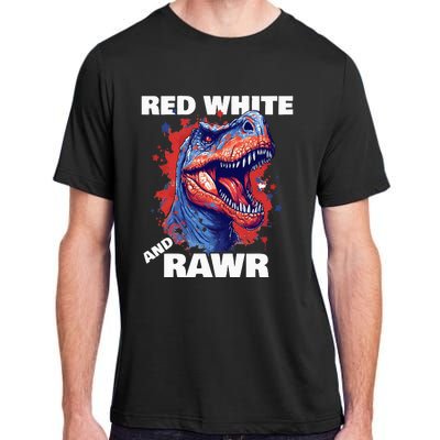 Dinosaur Red White Rawr American Flag 4th of July T Rex Adult ChromaSoft Performance T-Shirt